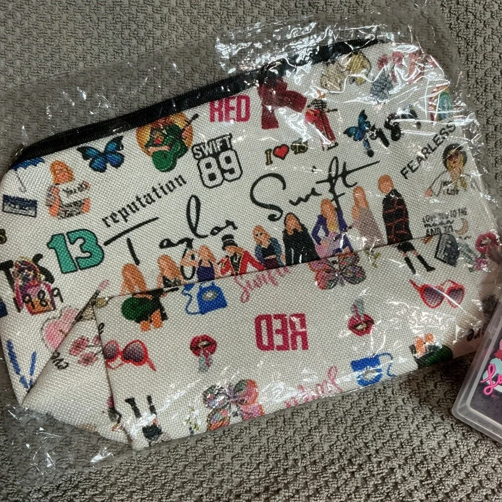 Taylor Swift Era BUNDLE Makeup Bag & Straw Covers Set Of 10 Plus Tattoos!‎ NEW